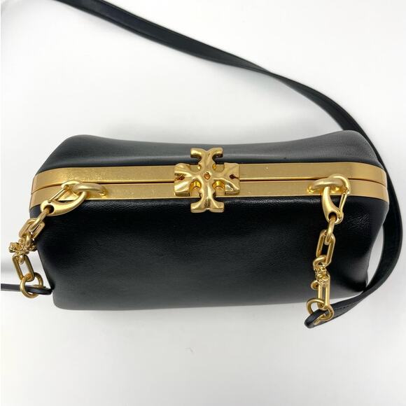 SOLD Tory Burch Cleo Small Leather Shoulder Bag Crossbody Black Gold - Picture 8 of 17
